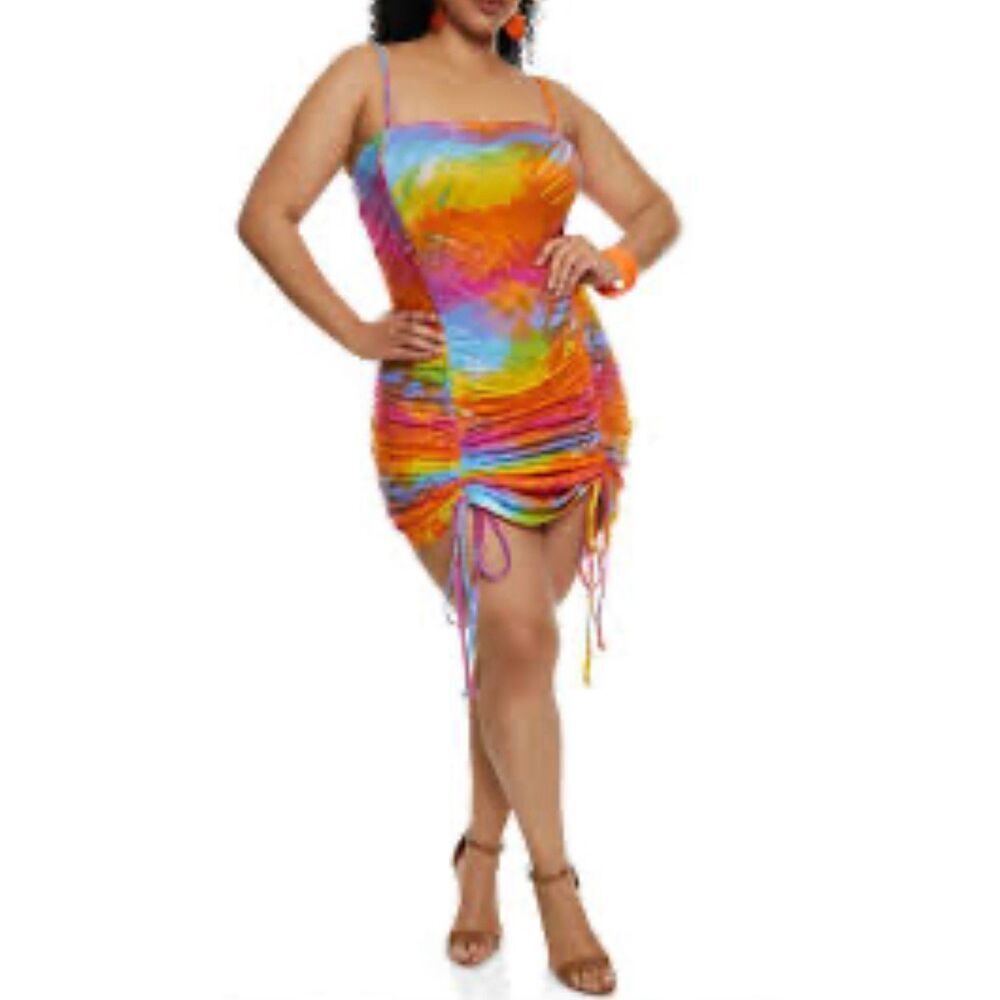Tie Dye Patterned Drawstring Dress